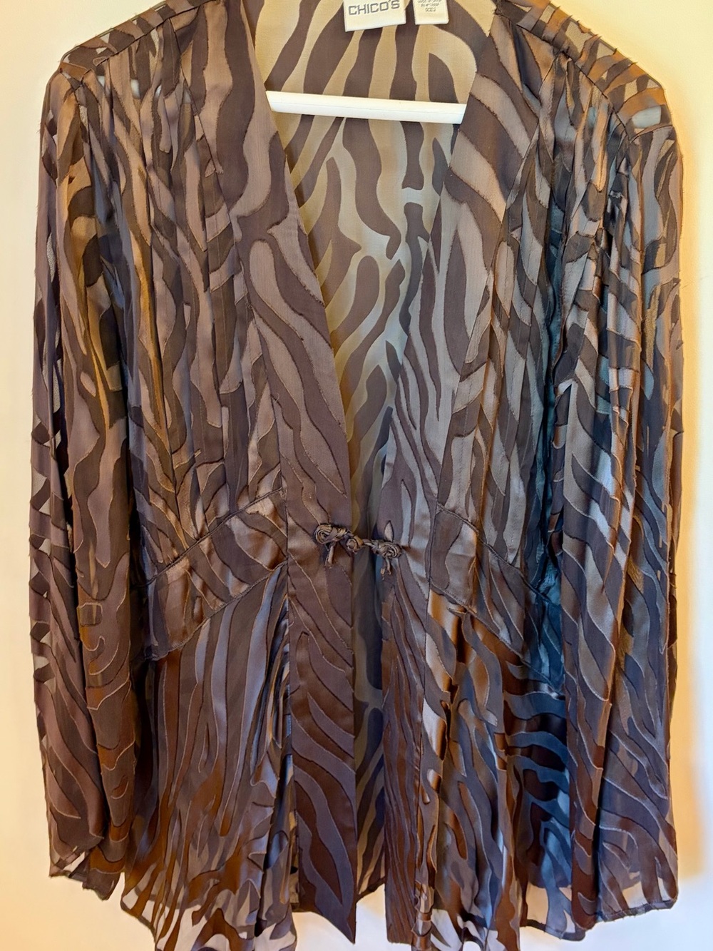 Chico's Sheer Zebra-Print Kimono in Brown and Taupe